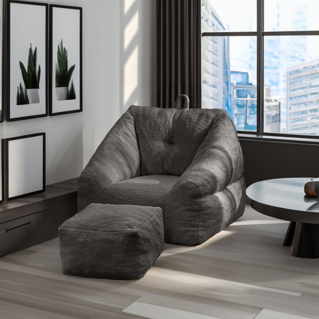 Beanbag chair with filler, beanbag sofa with tufted soft filler with memory foam, black - Julia M LifeStyles