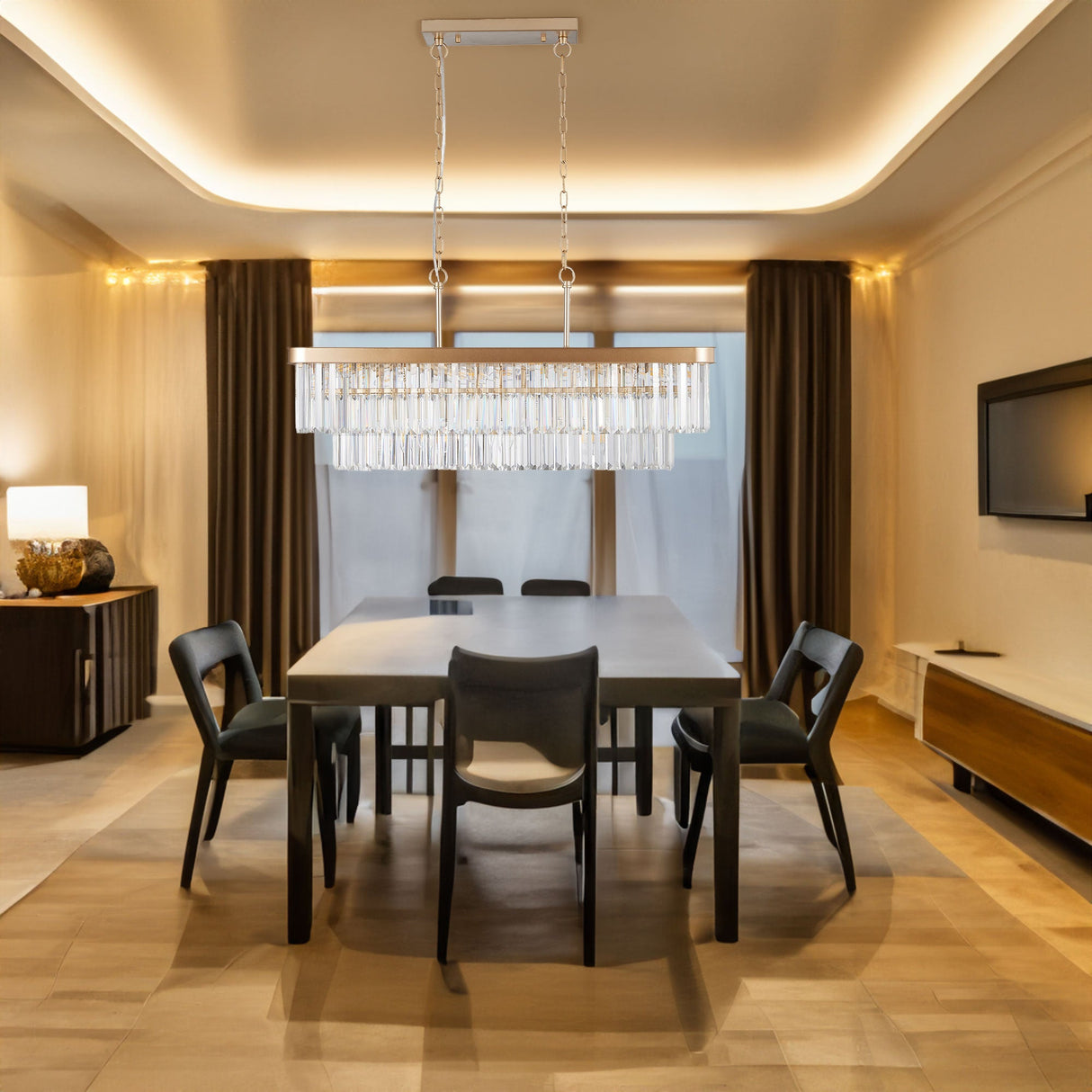 Chandeliers,Rectangular Crystal Chandelier Adjustable,E12 Modern Industrial Crystal Lights (Bulb Not Included) Julia M Home & Kitchen