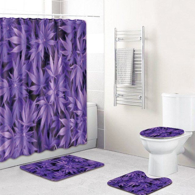 3D Printing Maple Leaf Bathroom Mats 180*180cm Shower Curtain 4pcs Bath Mat Sets Home Decoration Julia M Home & Kitchen