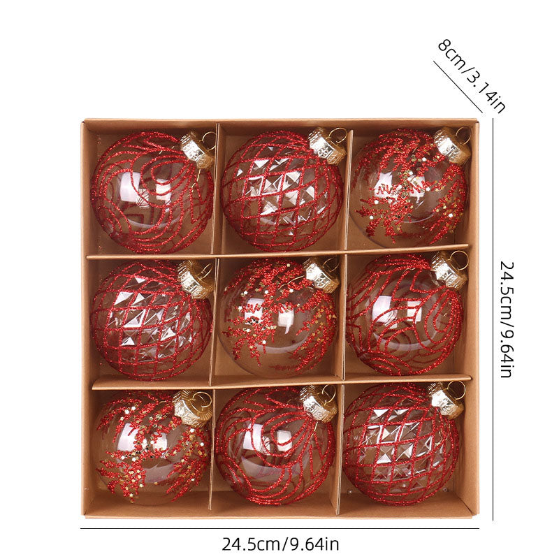 Christmas decorations 8cm/9PCS transparent PET painted Christmas ball gift box set Christmas tree pendant eprolo
