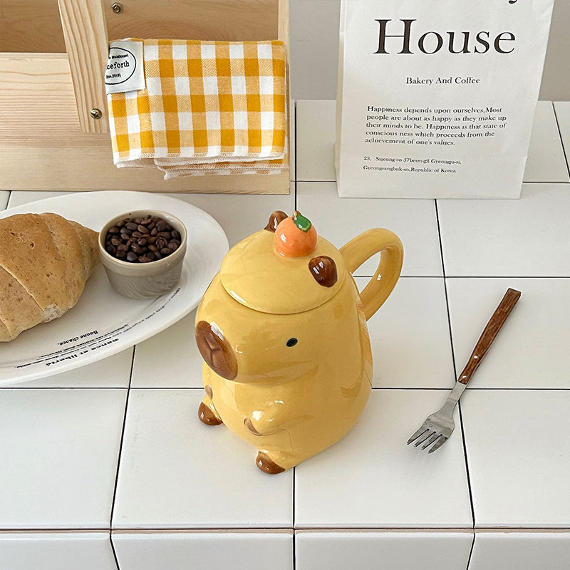 Fun 3D Capybara Mug Pair:3D capybara - designed mugs with handles & lids. A wonderful gift choice for girls. Julia M Home & Kitchen