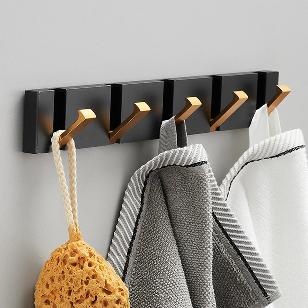 Folding Towel Hanger 2ways Installation Wall Hooks Coat Clothes Holder for Bathroom Kitchen Bedroom Hallway, Black Gold - Julia M LifeStyles