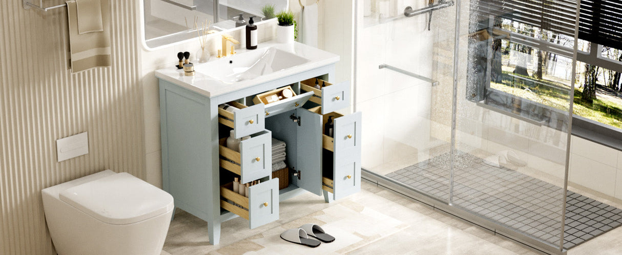 36 inch bathroom vanity with resin sink combination set with 6 drawers and 2 cabinets, storage cabinet vanity set, light blue Julia M Home & Kitchen