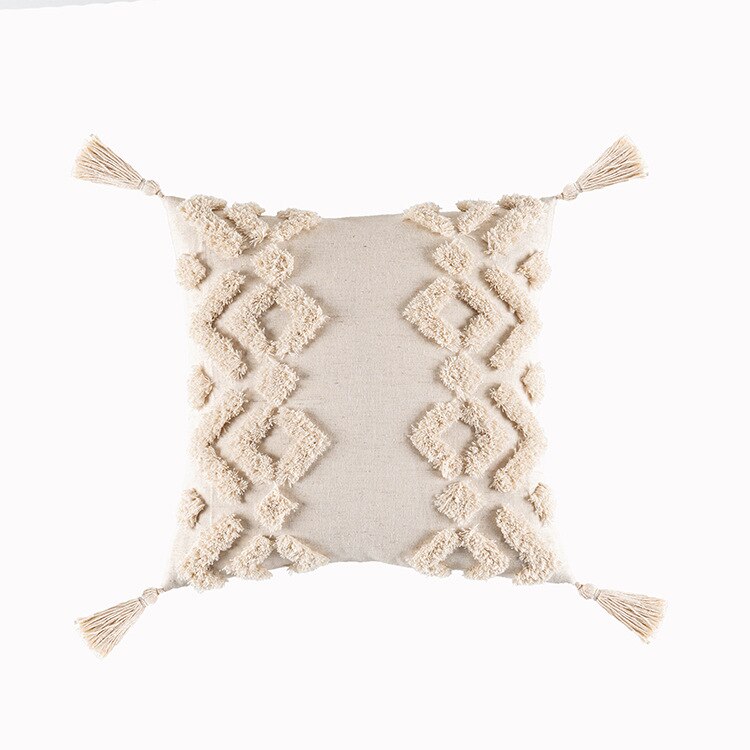 Tassels Cushion Cover 45x45cm - Beige and White Boho Decor - Julia M LifeStyles