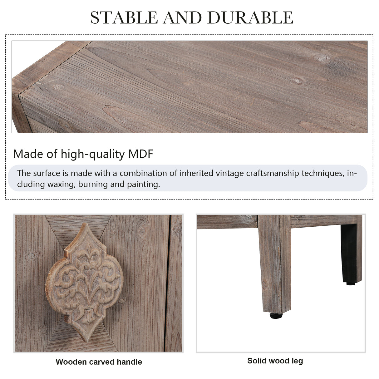 Carved Flower Door Handle, Antique Four Door Cabinet for Living Room Kitchen Hallway (Brown) - Julia M LifeStyles