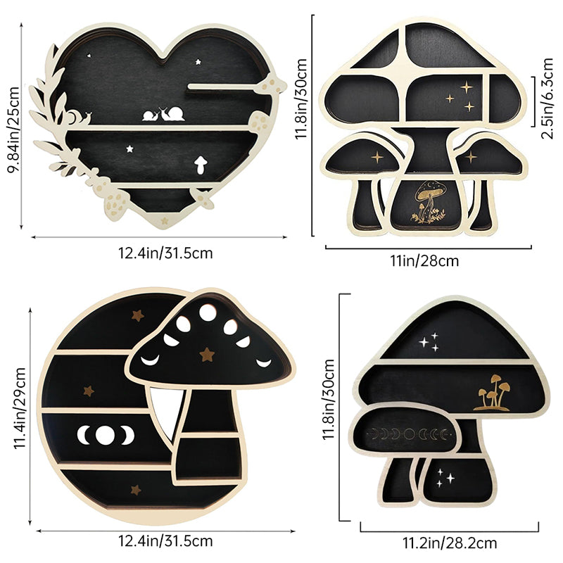 Adorable Mushroom - themed Decor. Wall - mounted Wooden Floating Mushroom Shelf. Ideal as a Crystal Display Shelf or a Rock Gem - Julia M LifeStyles