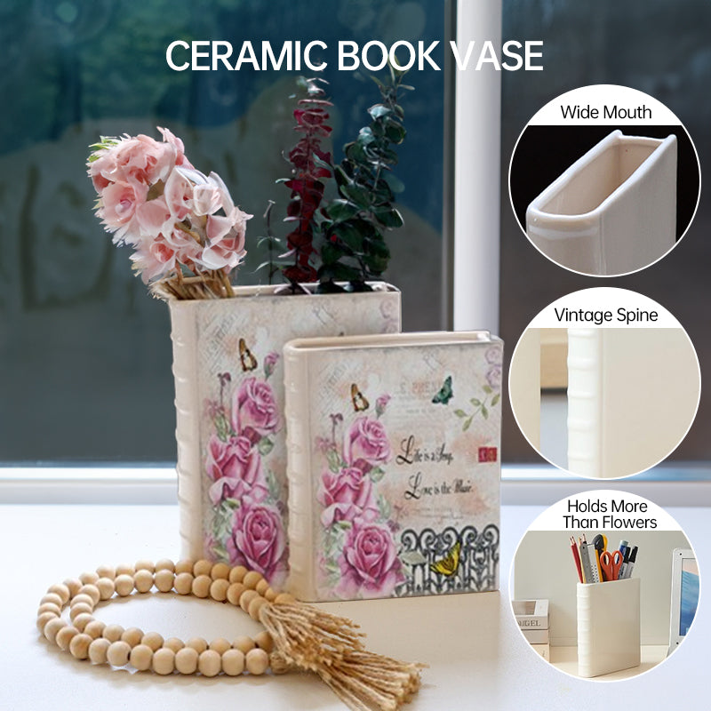Book Vase - Ceramic, Cute & for Home Decor, with Flower & Shelf Options - Julia M LifeStyles