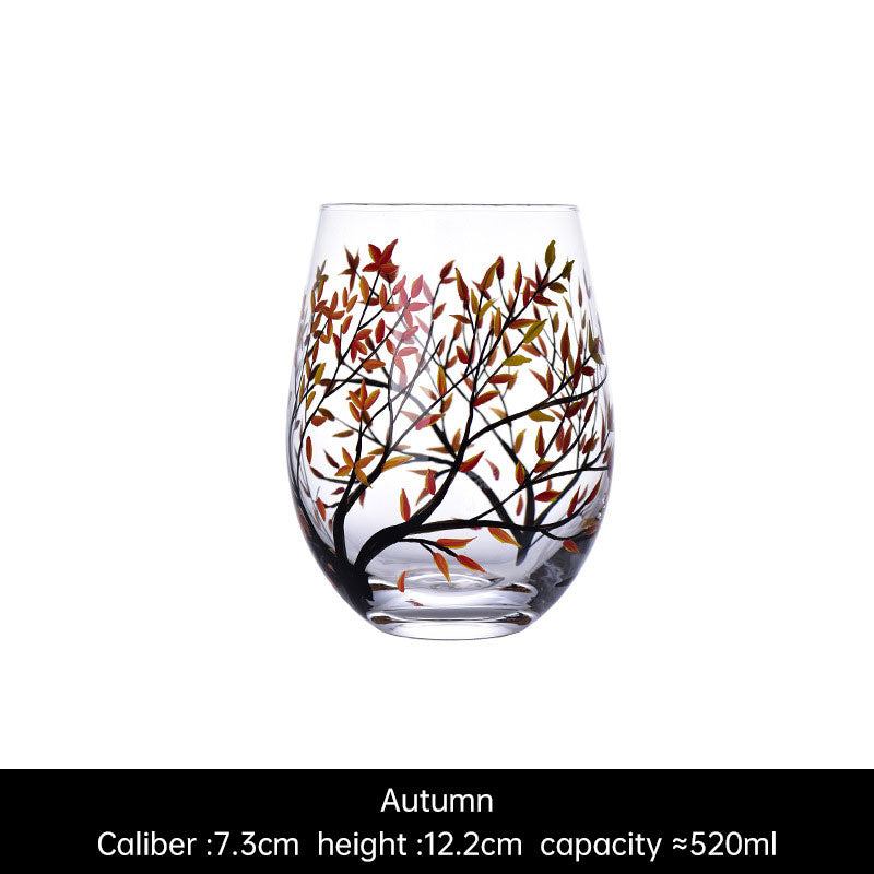 Hand-painted crystal glass wine goblet with four seasons design on premium crystal