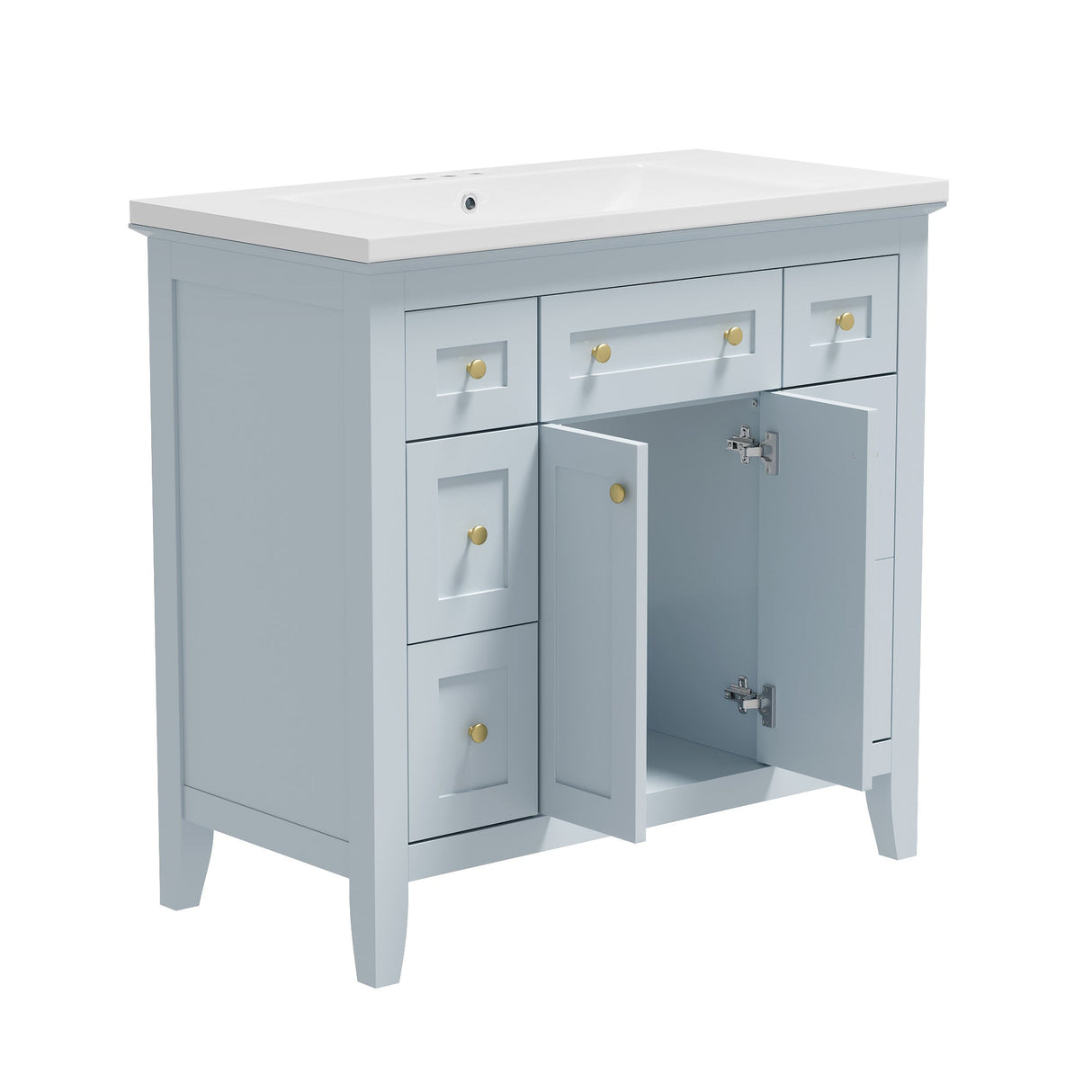 36 inch bathroom vanity with resin sink combination set with 6 drawers and 2 cabinets, storage cabinet vanity set, light blue Julia M Home & Kitchen