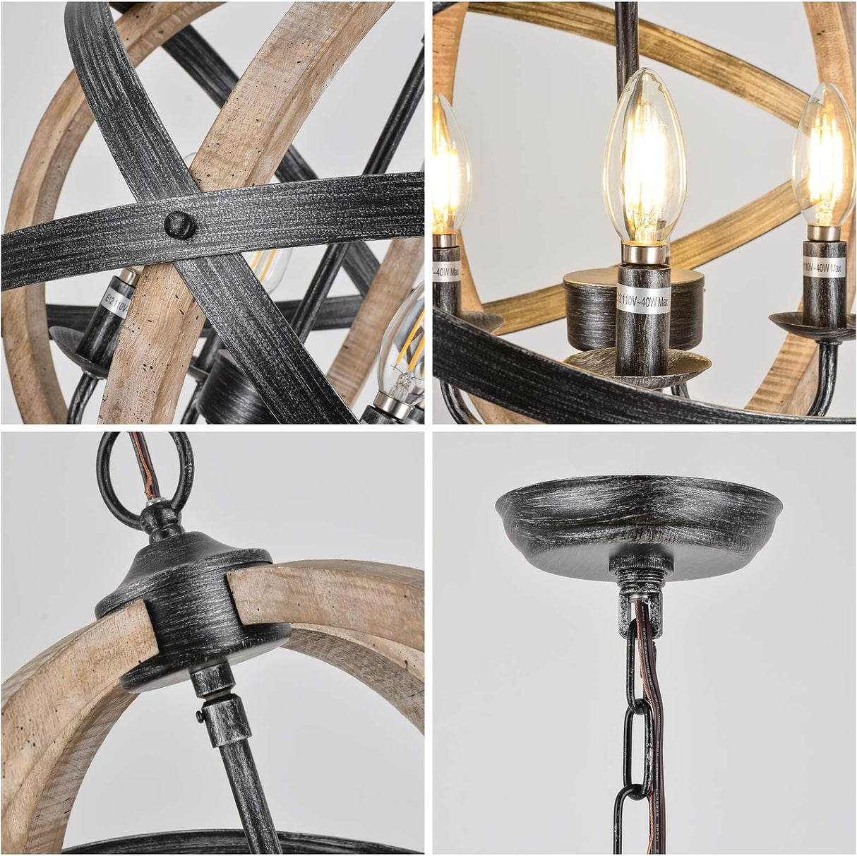 European Style Farmhouse Chandelier - 4-Light Adjustable Rustic Wood Fixture Julia M Home & Kitchen