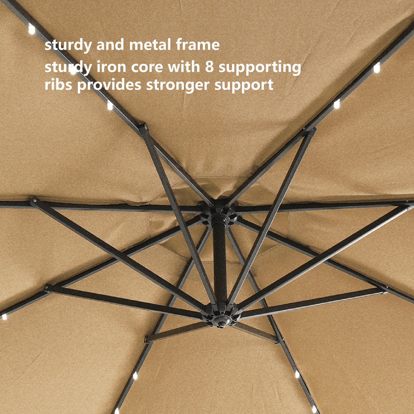 10 FT Solar LED Patio Outdoor Umbrella Hanging Cantilever Umbrella Offset Umbrella Easy Open Adustment with 32 LED Lights -taupe - Julia M LifeStyles