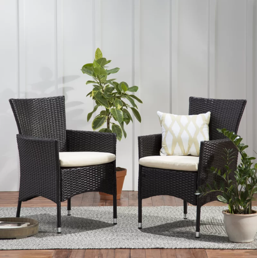 Clementine Outdoor Multibrown PE Wicker Dining Chairs (Set of 2) eprolo