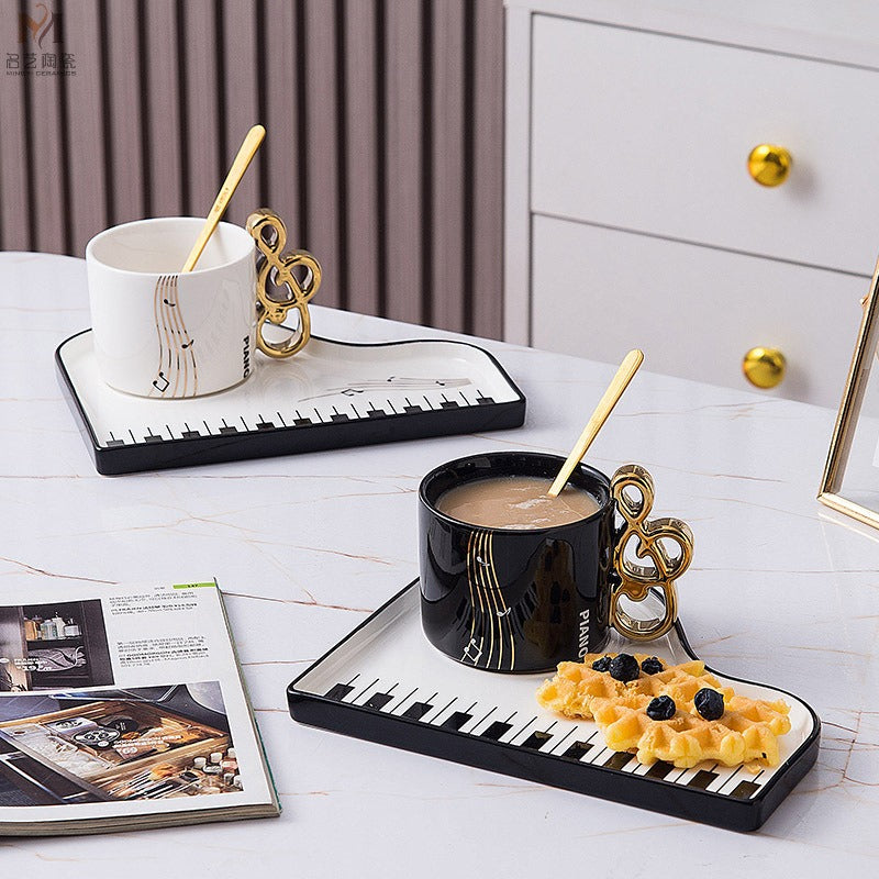 Creative trace golden note shape handle ceramic cup saucer Nordic exquisite mug - Julia M LifeStyles