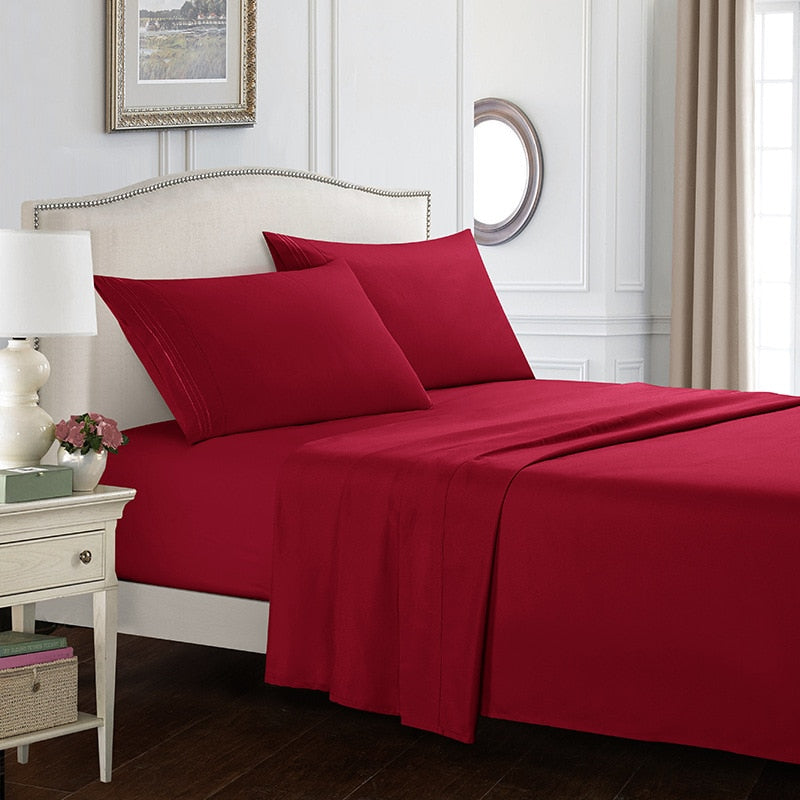 White Bedding Set Queen size Bed sheets Solid color Flat Sheet+Fitted Sheet+Pillowcase Bed Linens - Julia M LifeStyles