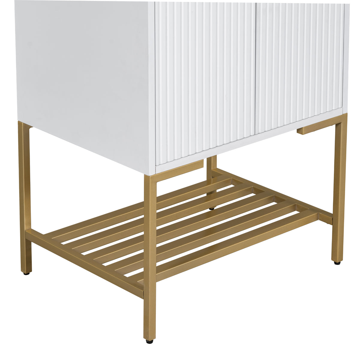 24" Bathroom Vanity with Sink, Bathroom Vanity Cabinet with Two Doors and Gold Metal Frame, Open Storage Shelf, White - Julia M LifeStyles