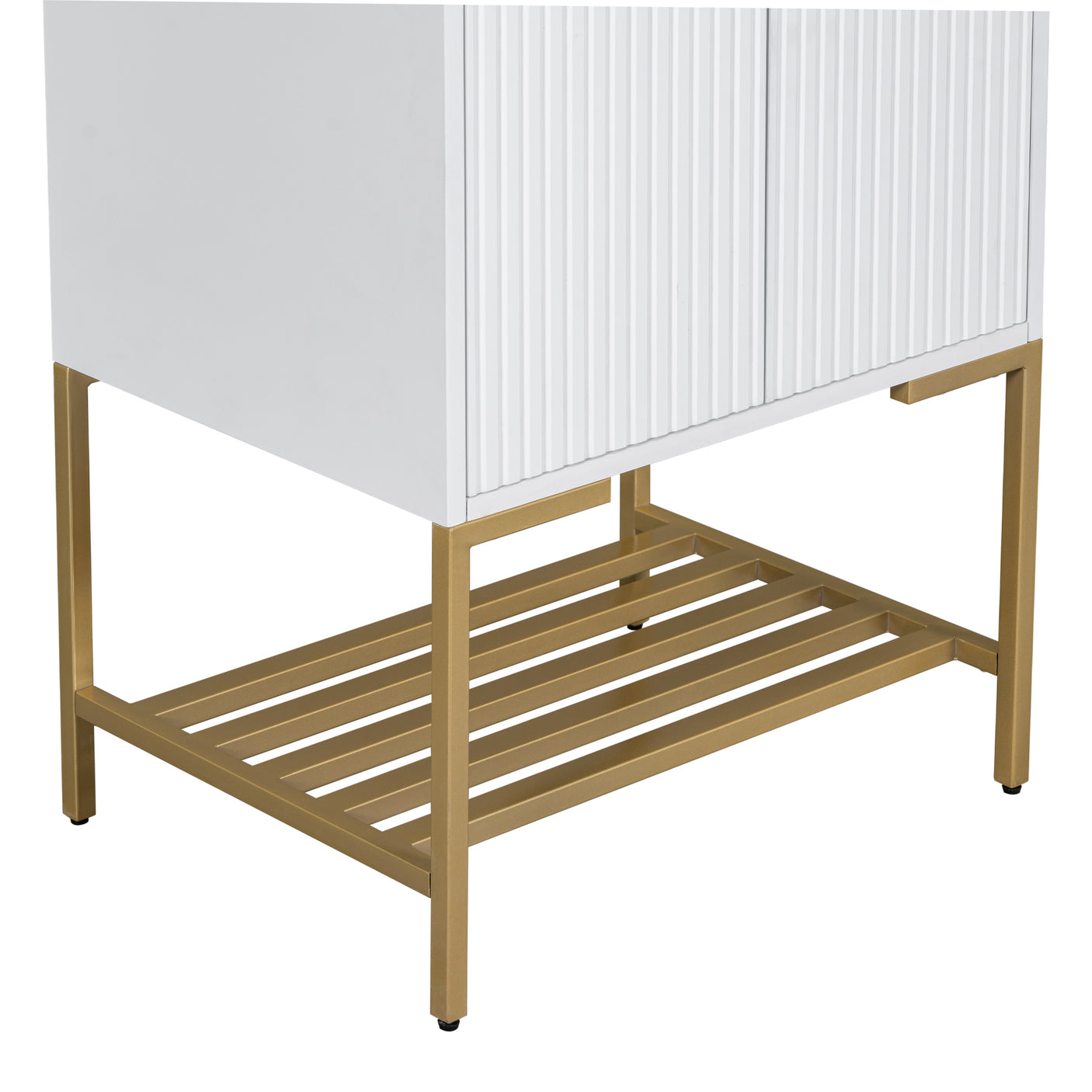 24" Bathroom Vanity with Sink, Bathroom Vanity Cabinet with Two Doors and Gold Metal Frame, Open Storage Shelf, White - Julia M LifeStyles