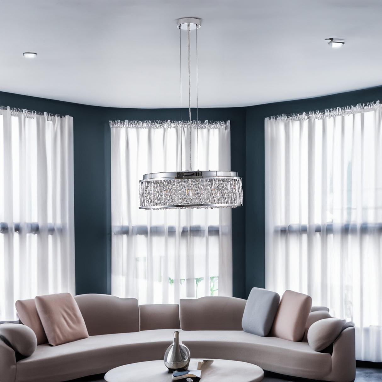 Modern Crystal Ceiling Light – Round Flush Mount Chandelier
