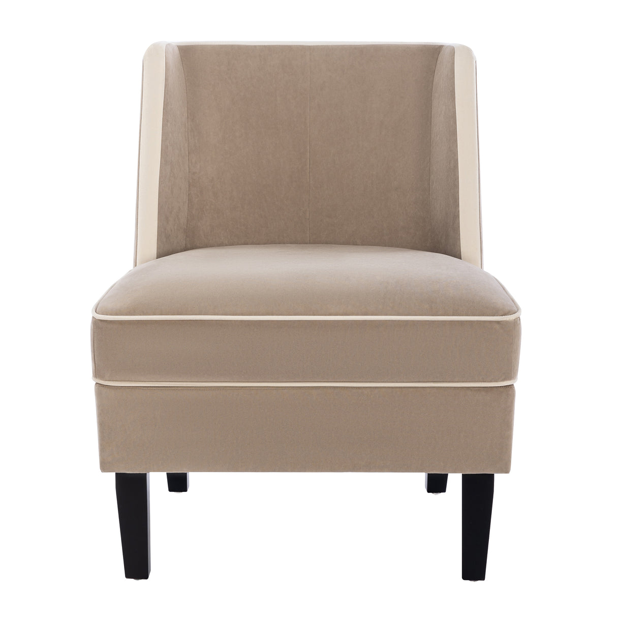 Velvet Upholstered Accent Chair with Cream Piping, Tan and Cream - Julia M LifeStyles