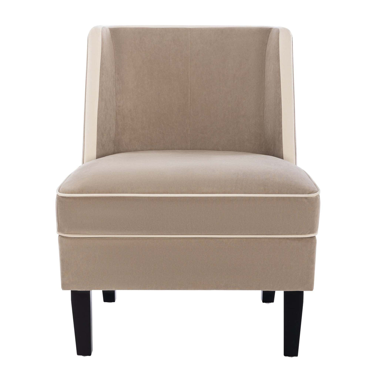 Velvet Upholstered Accent Chair with Cream Piping, Tan and Cream - Julia M LifeStyles