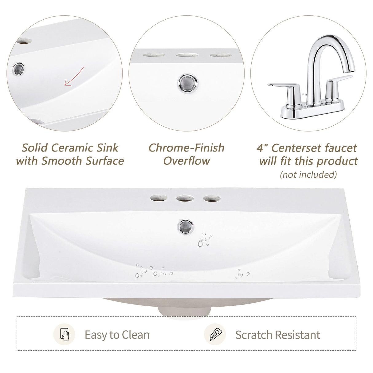 24" White Modern Sleek Bathroom Vanity Elegant Ceramic Sink with Solid Wood Frame Open Style Shelf Julia M Home & Kitchen