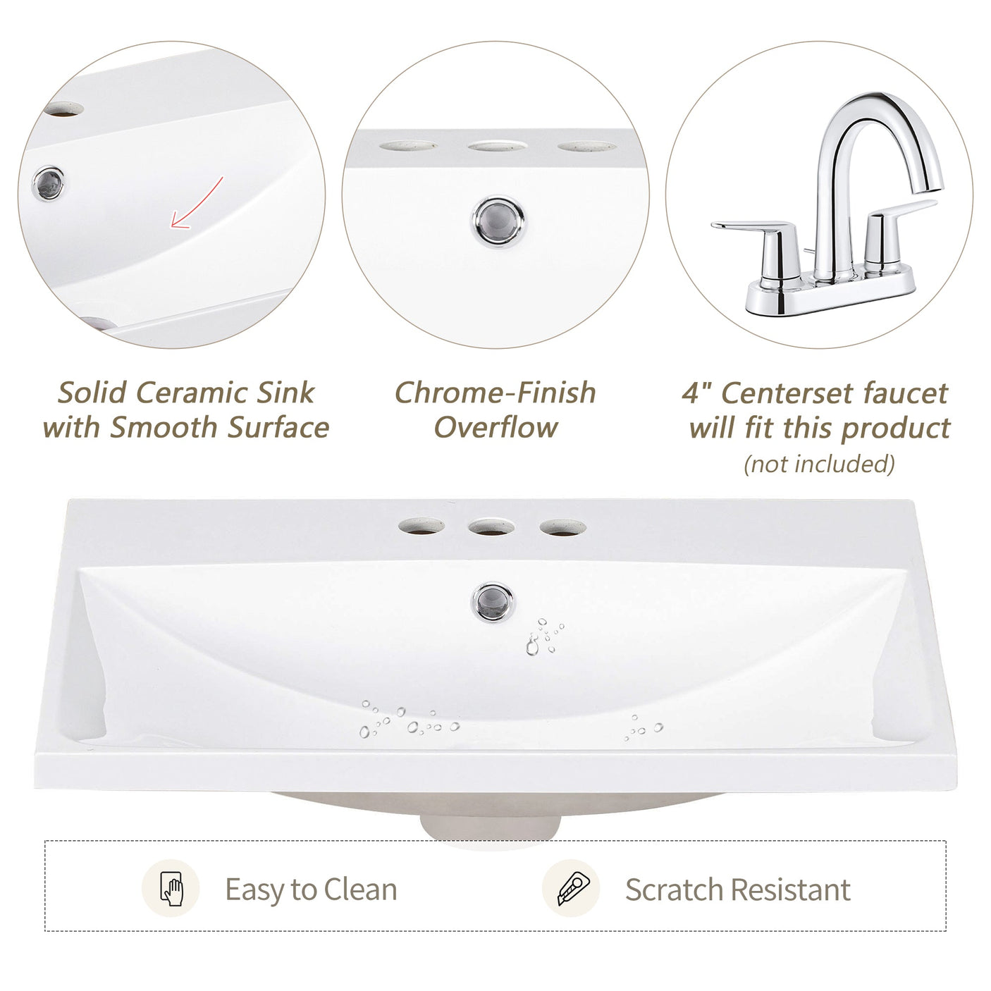 24" White Modern Sleek Bathroom Vanity Elegant Ceramic Sink with Solid Wood Frame Open Style Shelf Julia M Home & Kitchen