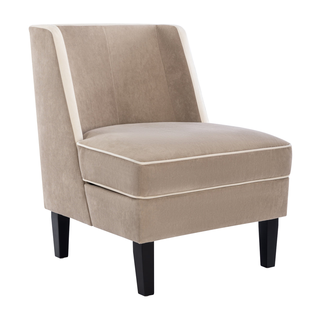 Velvet Upholstered Accent Chair with Cream Piping, Tan and Cream - Julia M LifeStyles