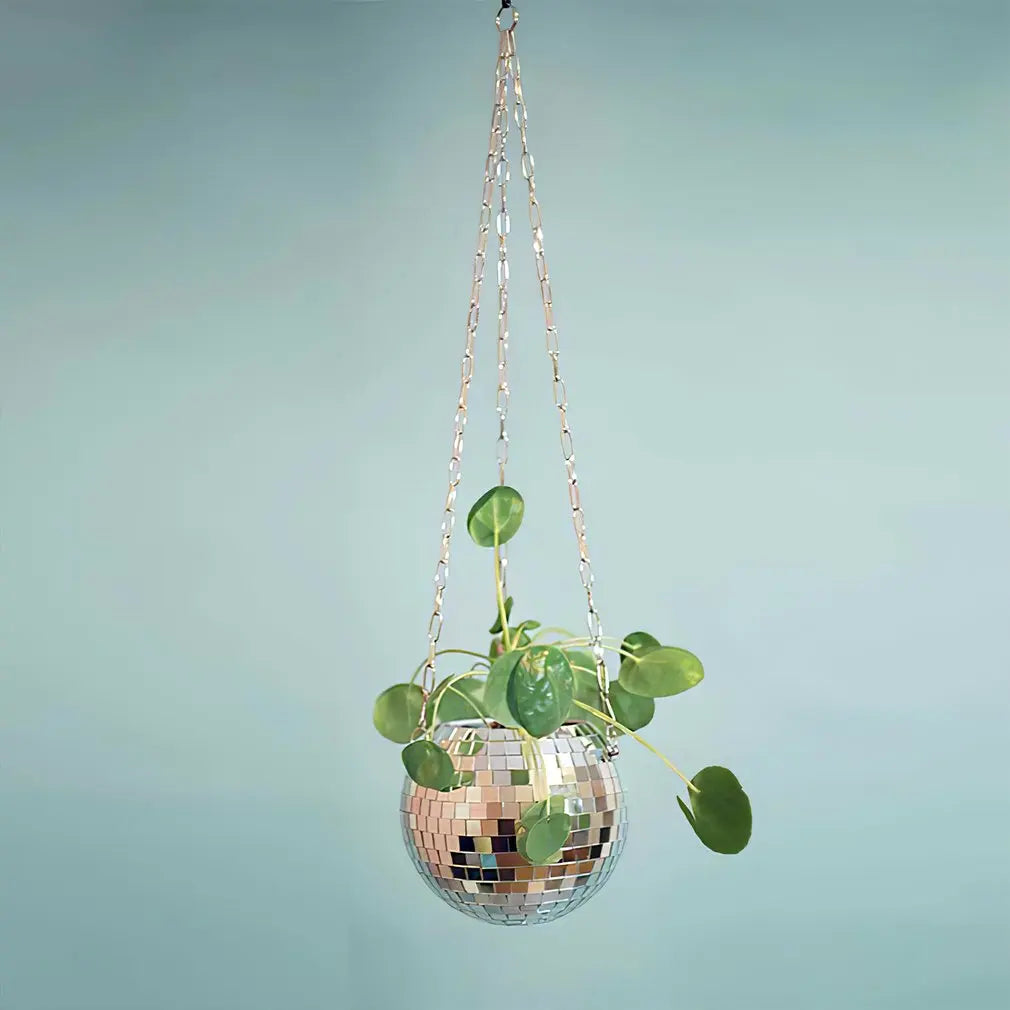 Disco Ball Hanging Flower Pot For Indoor Plants Bohemian Style Flower Planter Pots Rope Mirror Hanging Basket Garden Decor eprolo