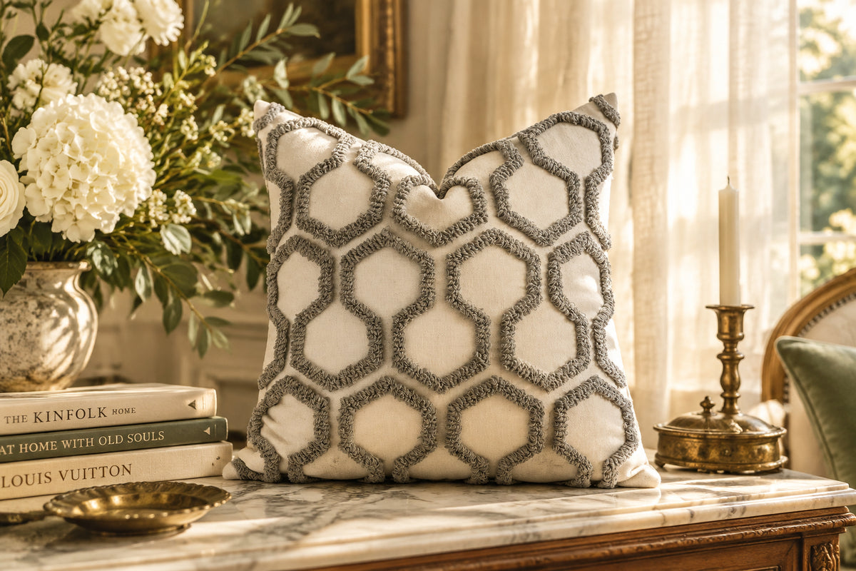 Hive Honeycomb Tufted Throw Pillow Cover, 18 x 18 in
