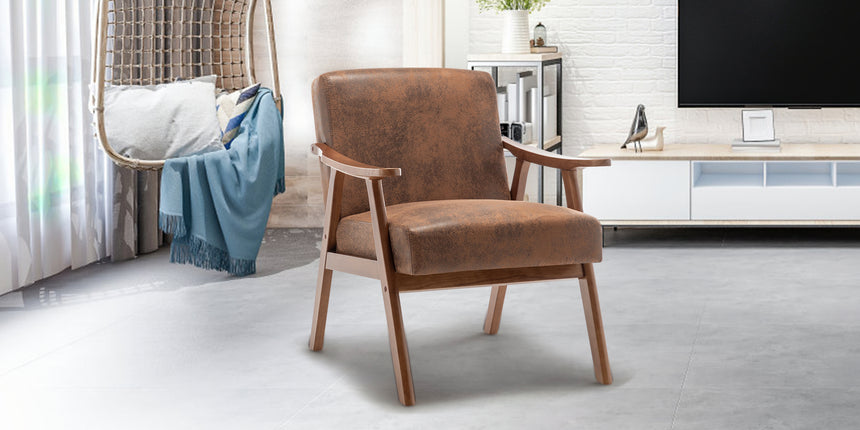 Medieval modern chair, solid wood frame living room chair, accent chair with ultra thick backrest - Julia M LifeStyles