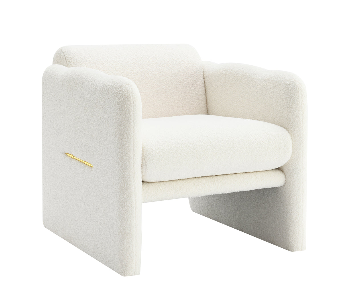 Armchair with wavy armrests, metal decorations on both sides of the armrests, made of Teddy cloth, white - Julia M LifeStyles