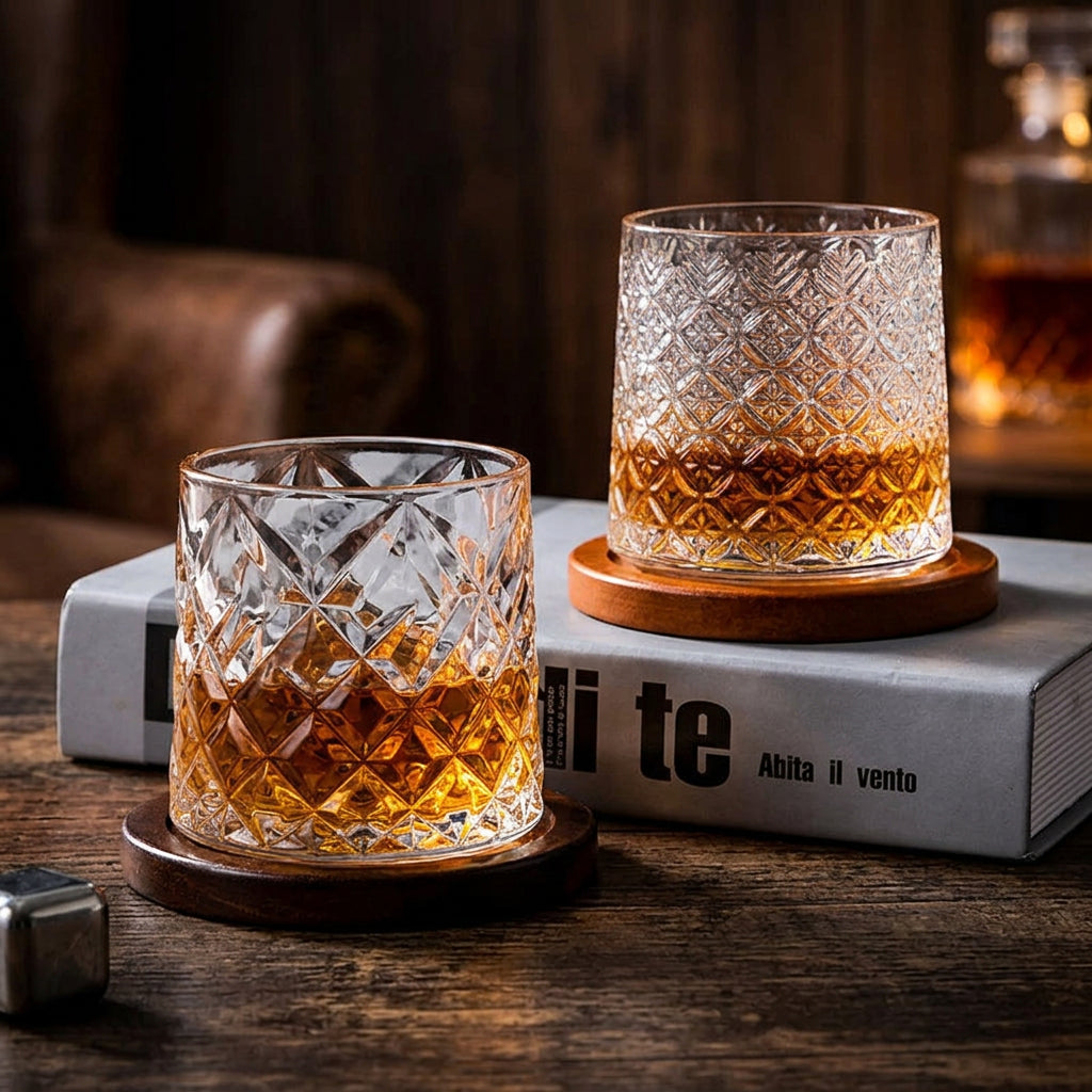 Hand drawn rotating glass cups multiple multi-purpose whiskey glasses rotating glass cups Julia M Home & Kitchen