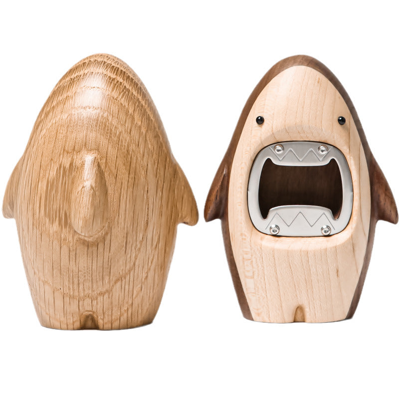 Solid wood shark beer bottle opener creative personality cute screwdriver desktop decoration home cartoon bottle opener decoration - Julia M LifeStyles