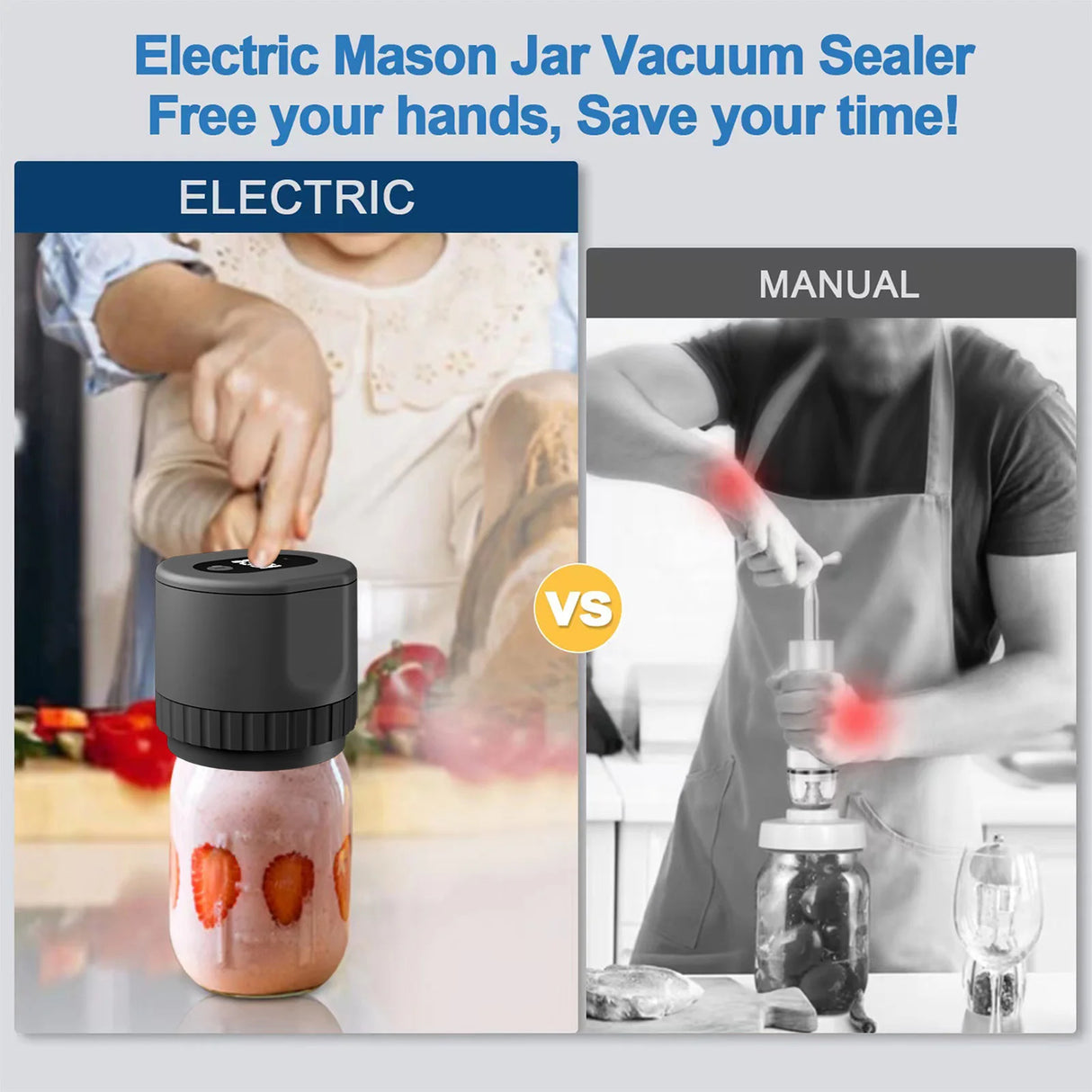 Electric Mason Jar Vacuum Sealer Kit Cordless Automatic Jar Sealer Kit for Food Storage and Fermentation with Mason Jar Lids - Julia M LifeStyles