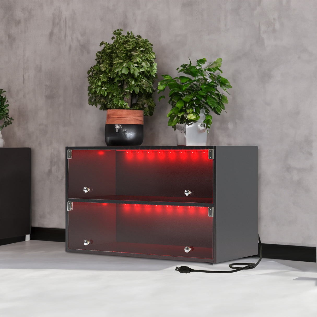 Black Glass Door Shoe Box Shoe Storage Cabinet For Sneakers With RGB Led Light - Julia M LifeStyles