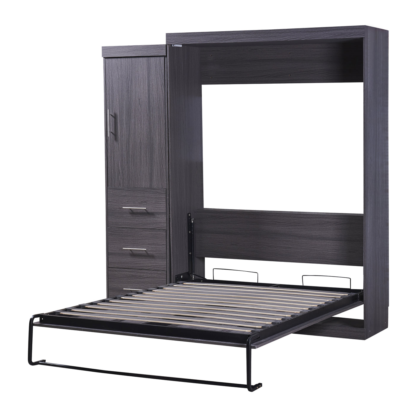 Full Size Murphy Bed with Wardrobe and Drawers, Storage Bed, can be Folded into a Cabinet, Gray - Julia M LifeStyles