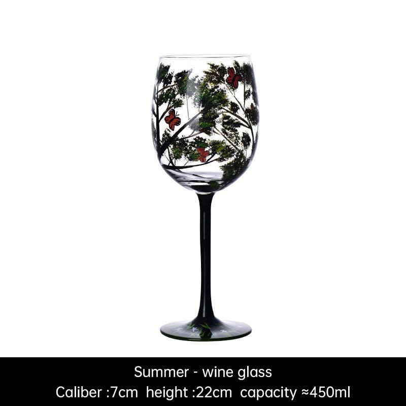 Hand-painted crystal glass wine goblet with four seasons design on premium crystal