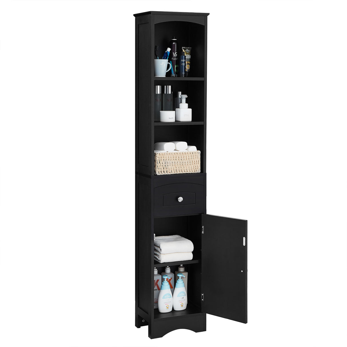Tall Bathroom Cabinet, Freestanding Storage Cabinet with Drawer, MDF Board, Adjustable Shelf, Black - Julia M LifeStyles