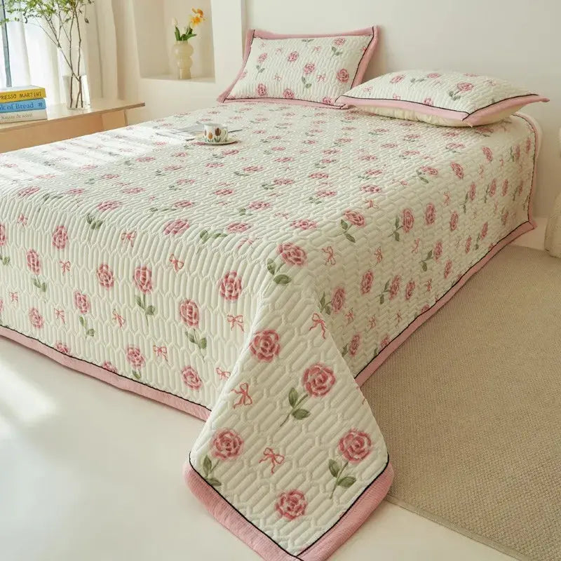 Beige Floral Reversible Quilt Set - 3 Pieces, Twin/Queen Size - Julia M LifeStyles