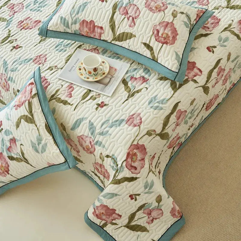 Elegant Beige Floral Reversible Quilt Set - Twin/Queen Size Julia M LifeStyles