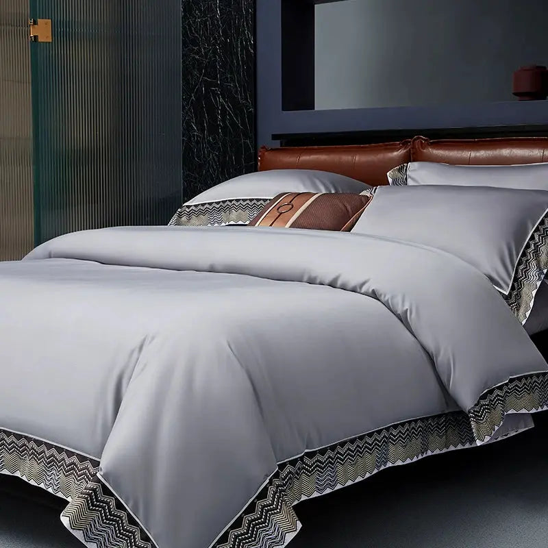 Premium Pima Cotton 4-Piece Bed Sheet Set in Geometric Design - Julia M LifeStyles