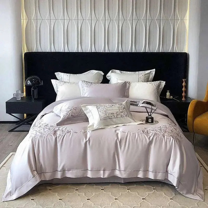 Embroidered Leaves Bedding Set - Julia M LifeStyles