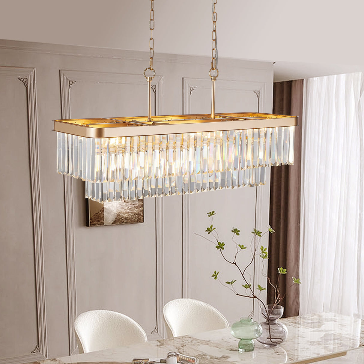 Chandeliers,Rectangular Crystal Chandelier Adjustable,E12 Modern Industrial Crystal Lights (Bulb Not Included) Julia M Home & Kitchen