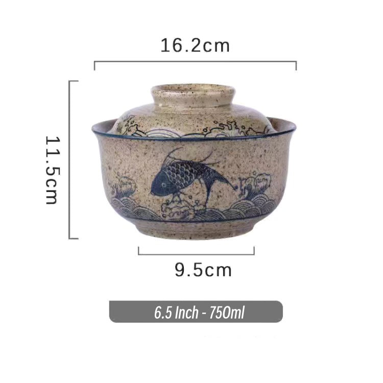6.5 inch instant noodles bowl with cover bento box student underglaze color ceramic suit Lamian Noodles bowl canteen tableware Julia M Home & Kitchen