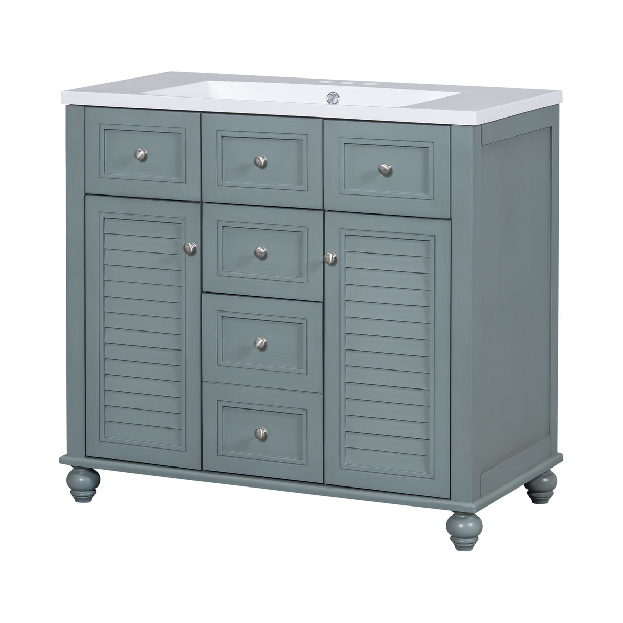 36 "bathroom makeup cabinet with resin sink combination and 2 drawers, with soft closing door, blue color eprolo
