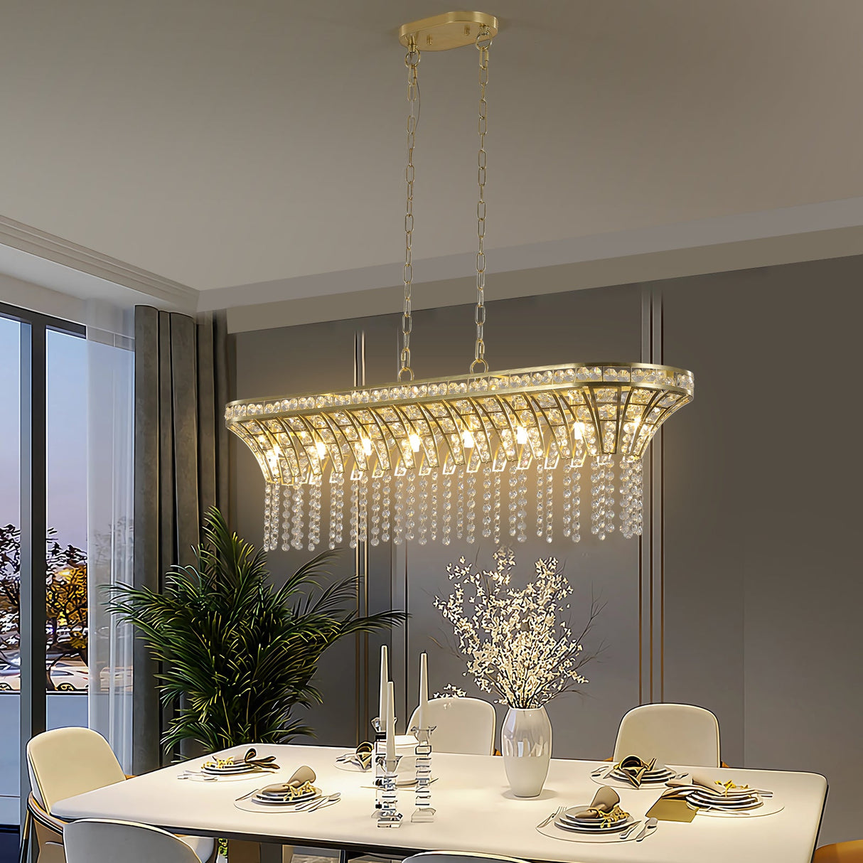 Modern Champagne Gold Kitchen Island Light - Oval Crystal ceiling chandelier Julia M Home & Kitchen
