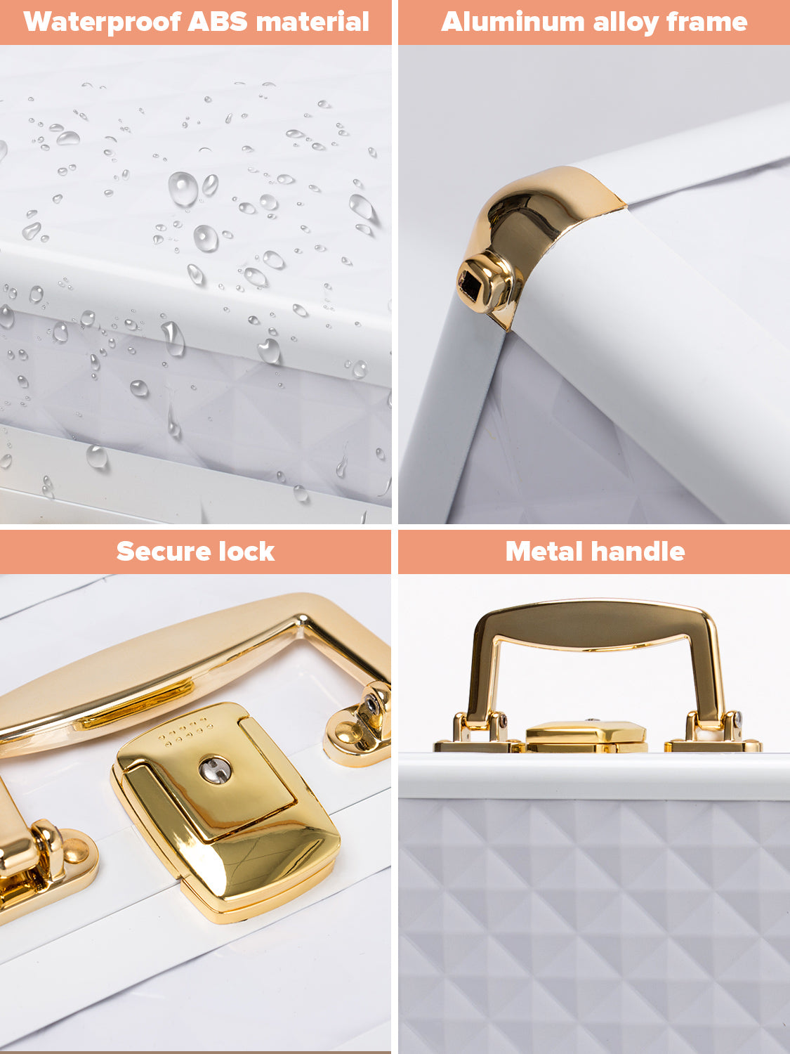 Portable makeup case, travel makeup bag with LED mirror, locked makeup storage box, brush holder, divider, rechargeable, white - Julia M LifeStyles