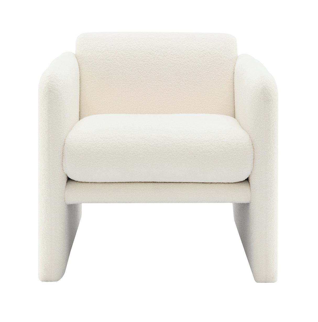 Armchair with wavy armrests, metal decorations on both sides of the armrests, made of Teddy cloth, white - Julia M LifeStyles