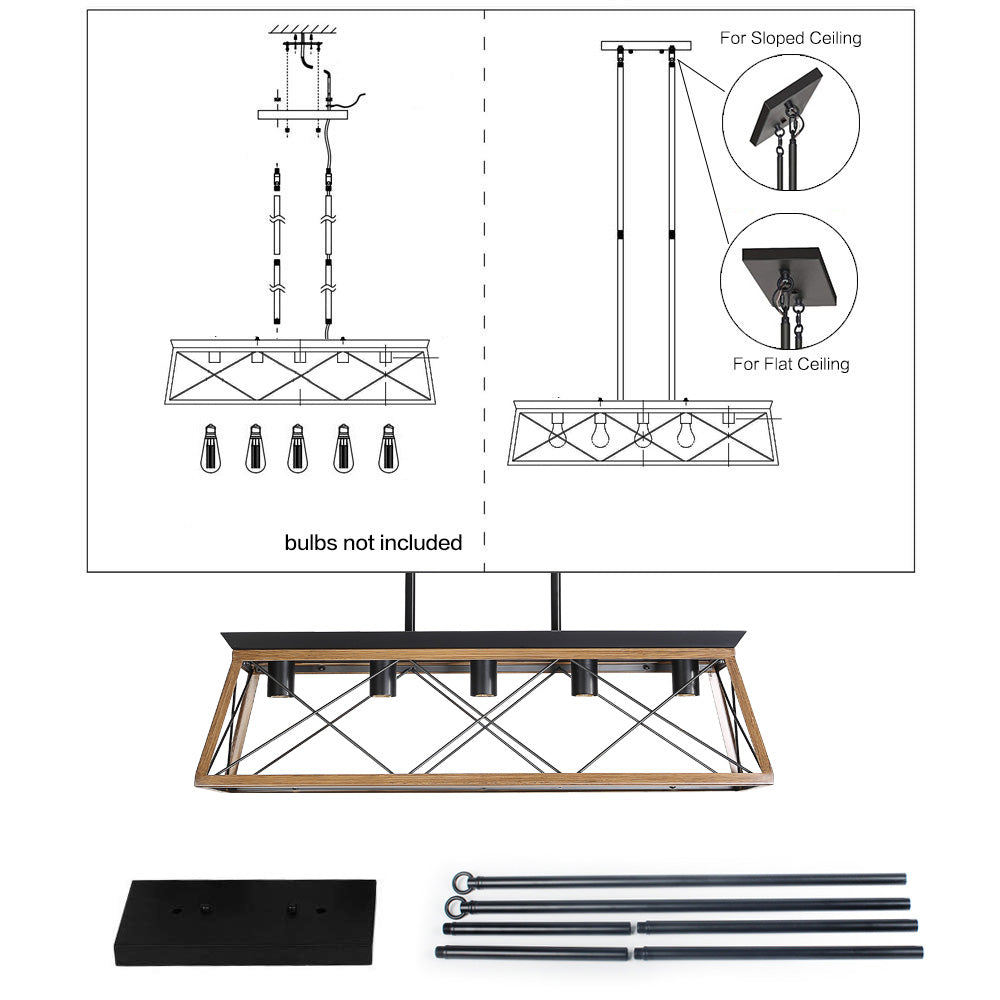 Farmhouse Chandeliers With 5 Bulbs For Dining Room Walnut - Julia M LifeStyles