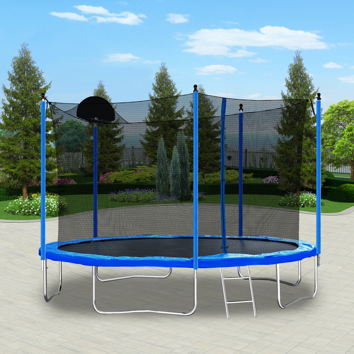 12FT Trampoline for Adults & Kids with Basketball Hoop, Outdoor Trampolines w/Ladder and Safety Enclosure Net for Kids and adult - Julia M LifeStyles
