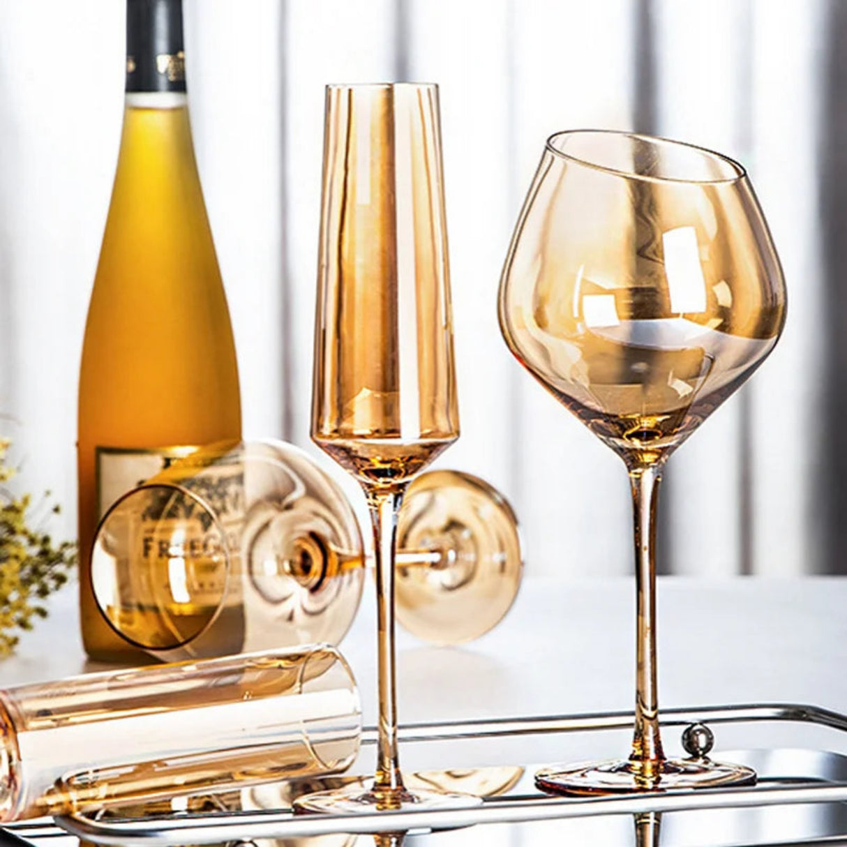 Golden Amber Crystal Wine Glass